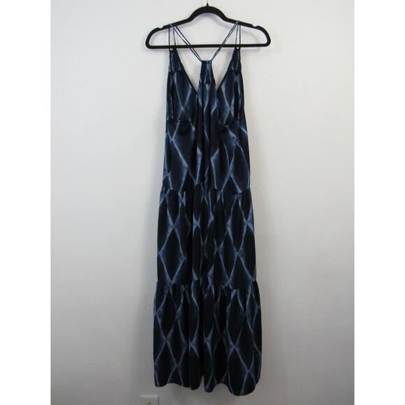 Banana Republic Petite Large Tiered Maxi Dress Blue White Tie Dye Pattern - Picture 8 of 8